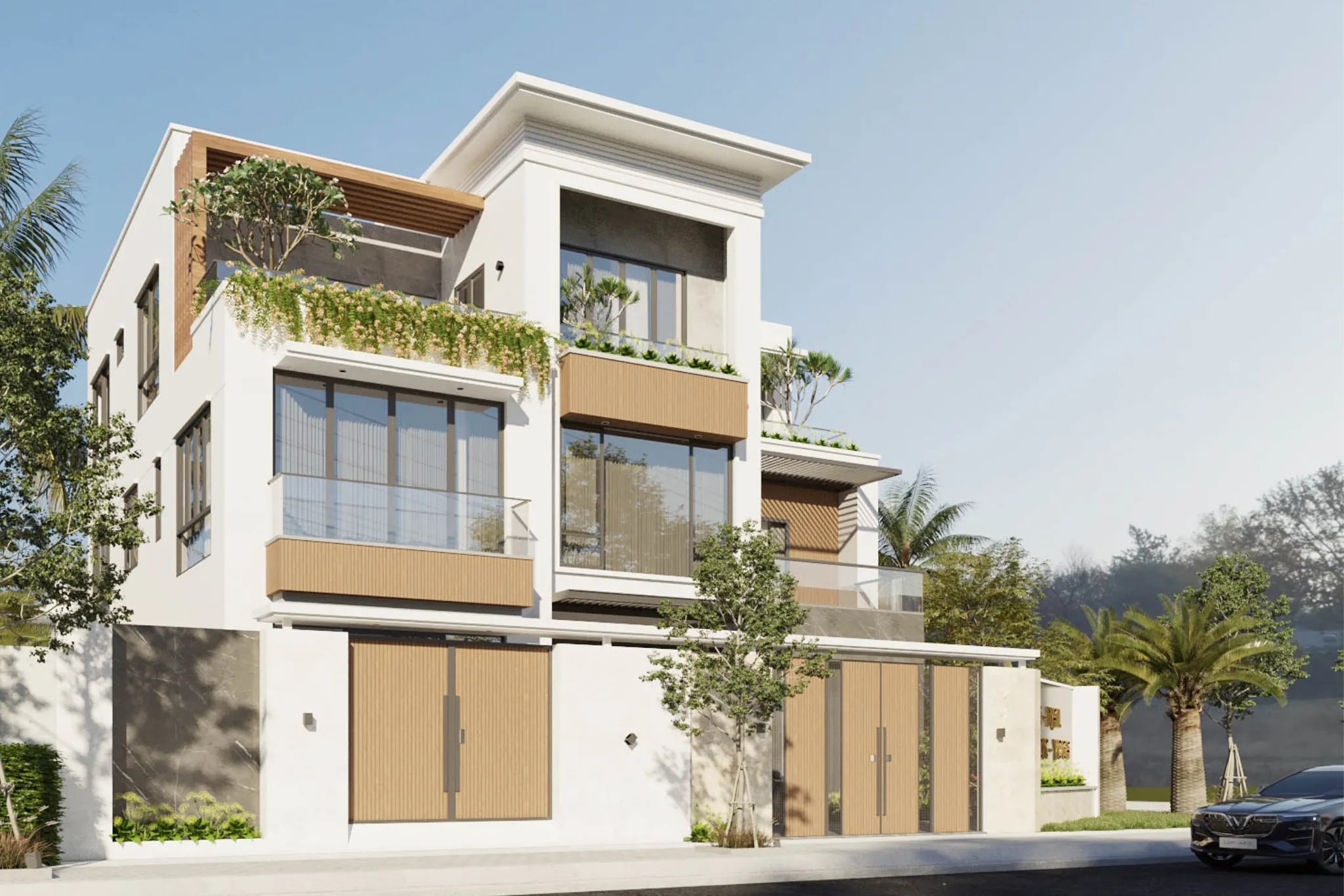 mẫu biệt thự hiện đại 3 tầng 2 mặt tiền ấn tượng