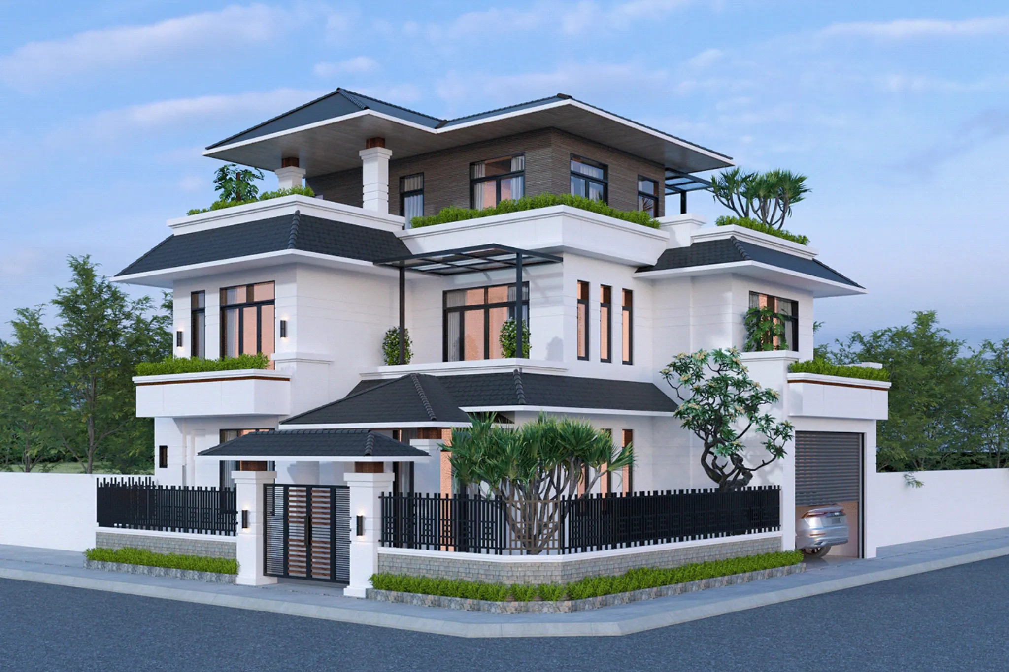 mẫu biệt thự lô góc 3 tầng 2 mặt tiền ấn tượng 1