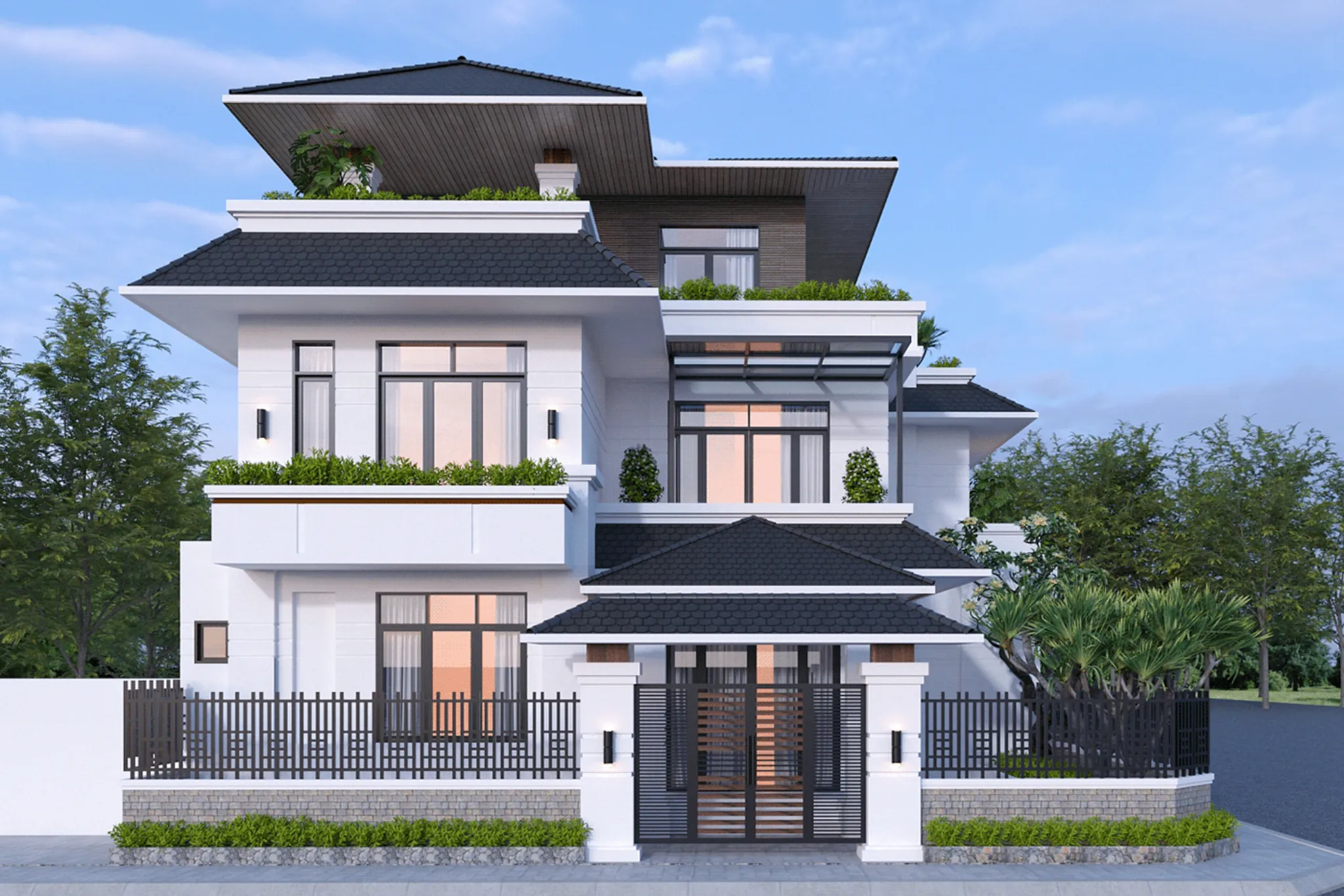 mẫu biệt thự lô góc 3 tầng 2 mặt tiền ấn tượng