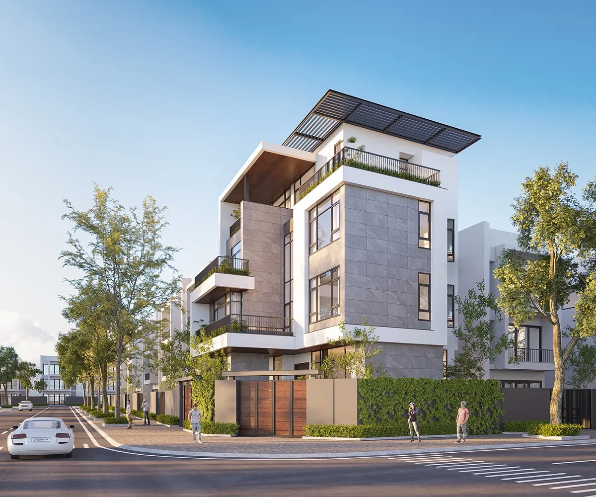 mẫu nhà lô góc 2 mặt tiền 4 tầng hiện đại 1