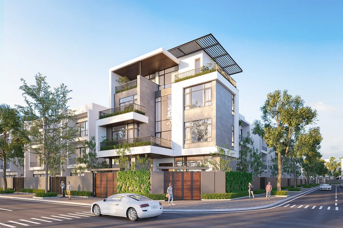 mẫu nhà lô góc 2 mặt tiền 4 tầng hiện đại