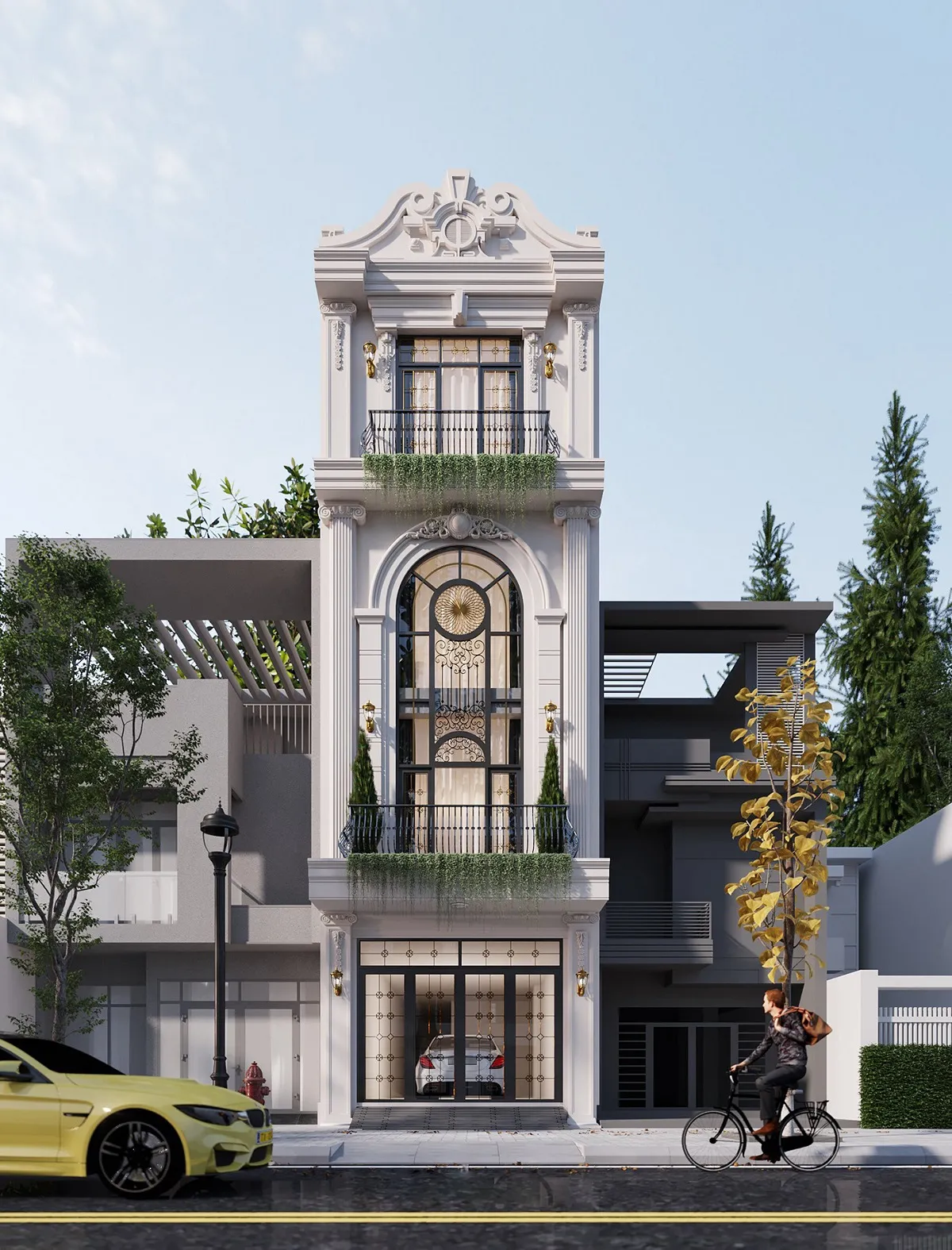 mẫu nhà phố tân cổ điển 4 tầng sang trọng 1