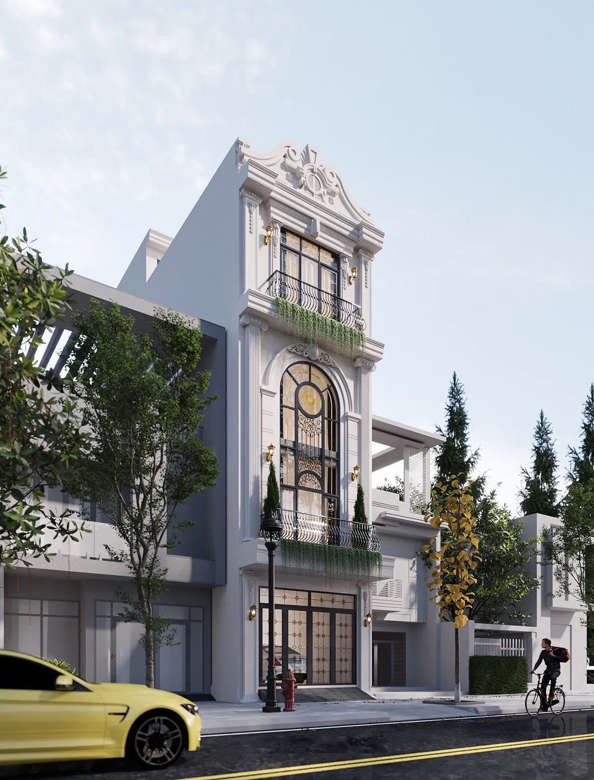 mẫu nhà phố tân cổ điển 4 tầng sang trọng