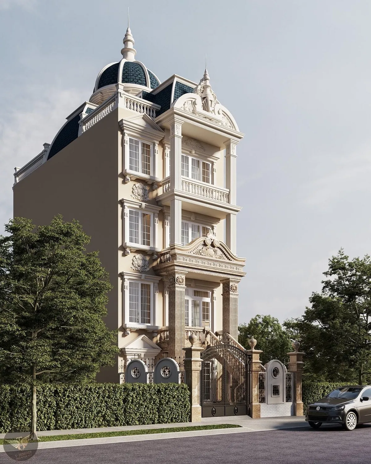 mẫu nhà phố tân cổ điển 5 tầng sang trọng