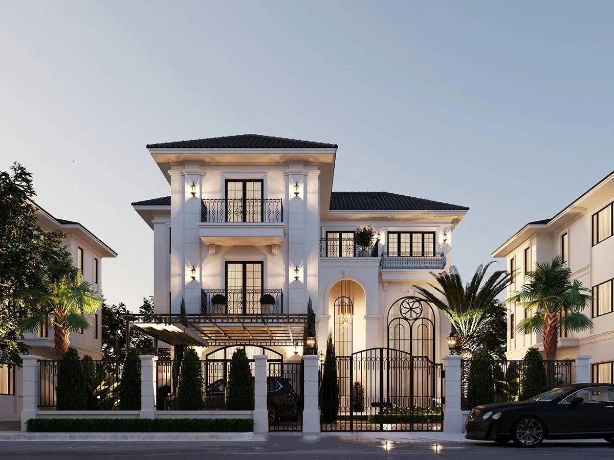 mẫu thiết kế biệt thự 3 tầng tân cổ điển lộng lẫy sang trọng
