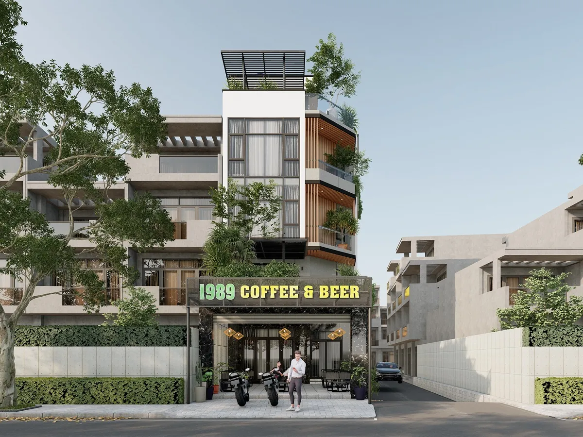 Mẫu thiết kế nhà lô góc 2 mặt tiền 5 tầng vừa ở vừa kinh doanh 1