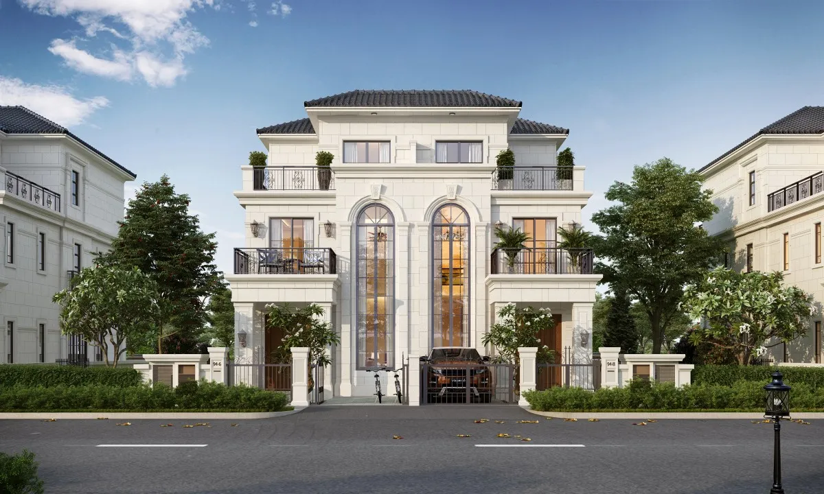 thiết kế biệt thự 3 tầng song lập tân cổ điển