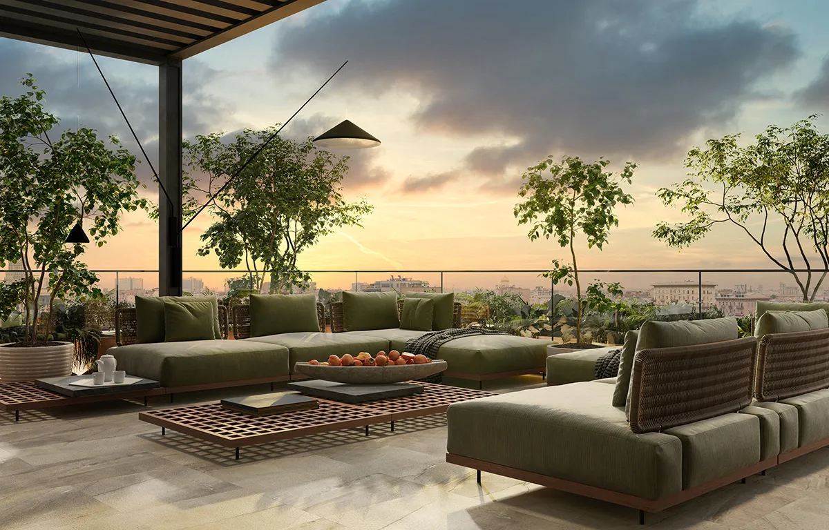 không gian sân thượng chung cư thoáng mát