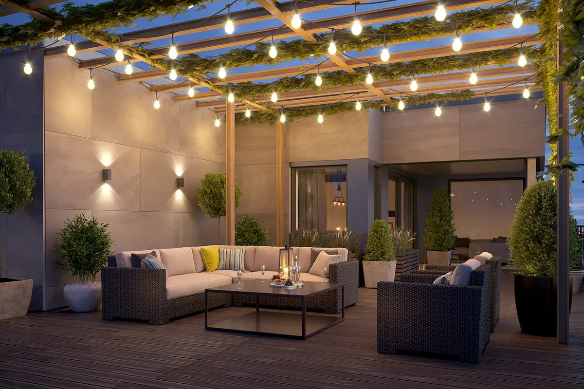 không gian sân thượng đẹp hiện đại ấm cúng