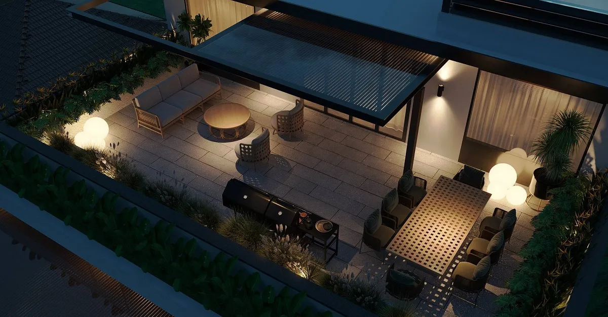 không gian sân thượng được thiết kế đầy sự tinh tế và sang trọng