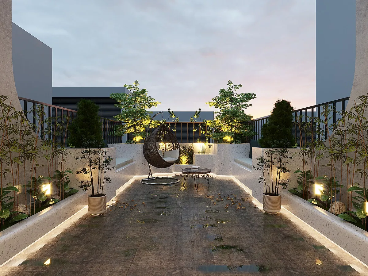 không gian sân thượng kết nối con người và thiên nhiên