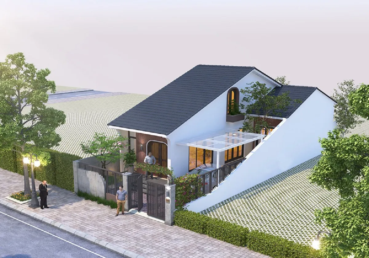 mẫu nhà cấp 4 chữ l có gác lửng đẹp