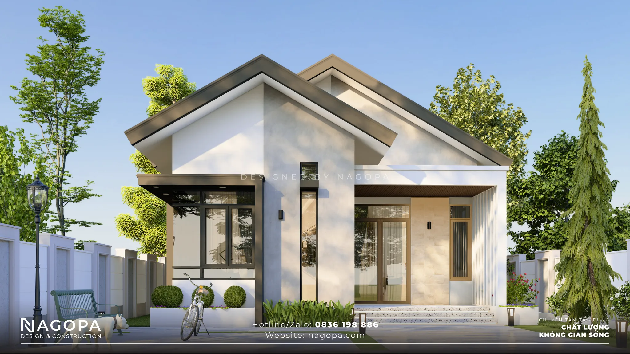 Mẫu thiết kế nhà cấp 4 ngang 8m sân vườn hiện đại do NAGOPA thực hiện