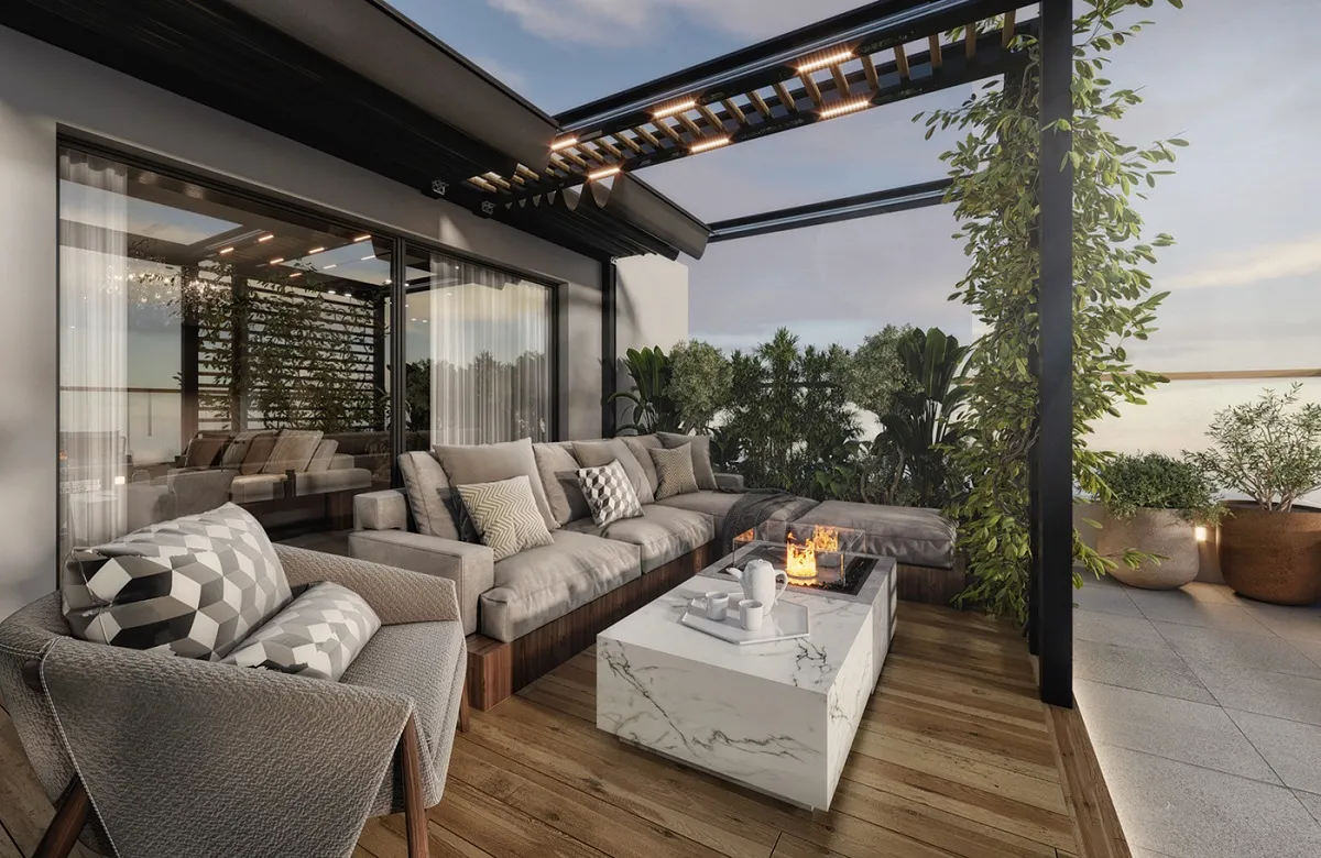 thiết kế sân thượng có sofa ngoài trời