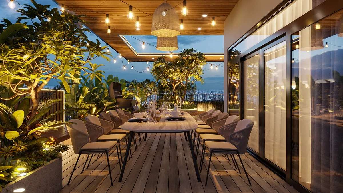 thiết kế sân thượng đẹp có bbq ngoài trời