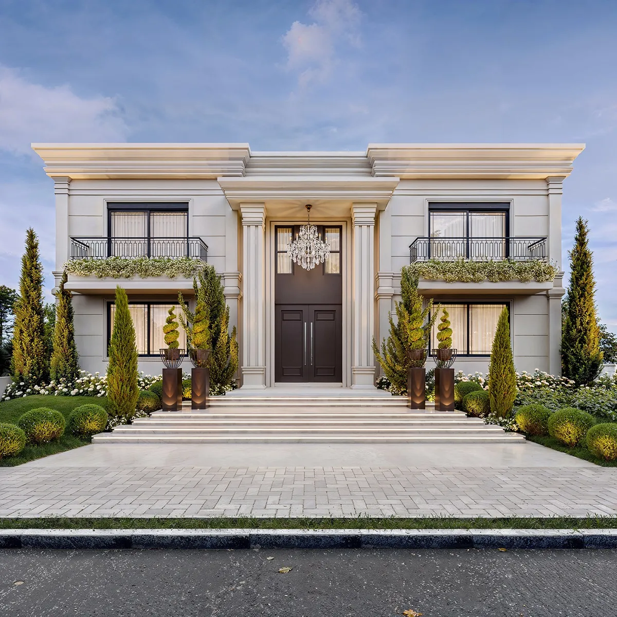 mẫu biệt thự 2 tầng tân cổ điển có hồ bơi