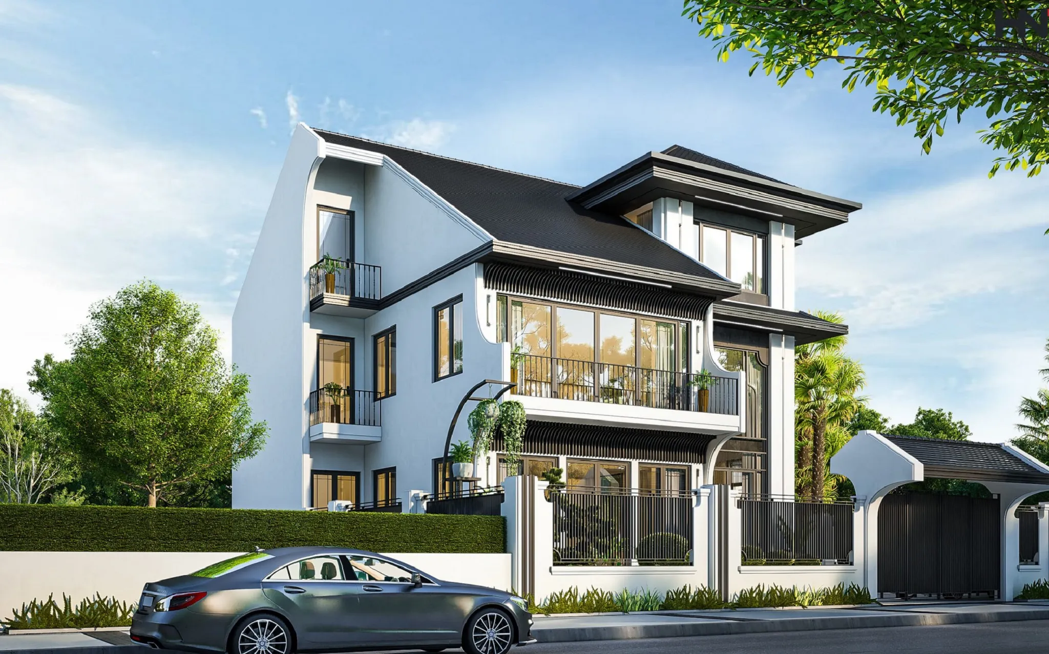 mẫu biệt thự 3 tầng phong cách indochine đông dương ấn tượng 1