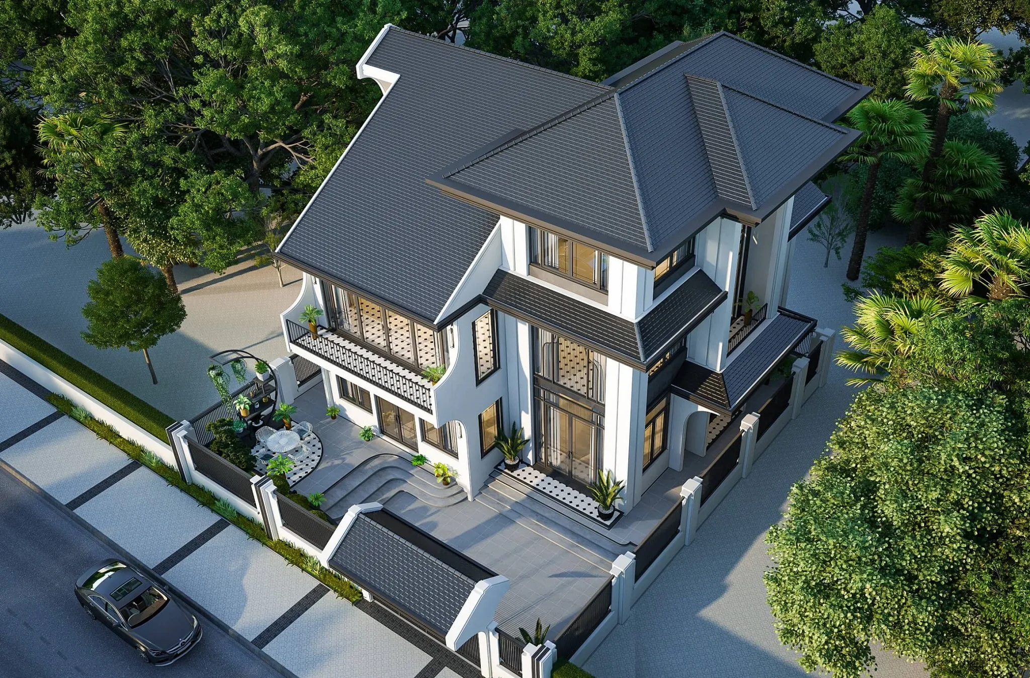 mẫu biệt thự 3 tầng phong cách indochine đông dương ấn tượng 2