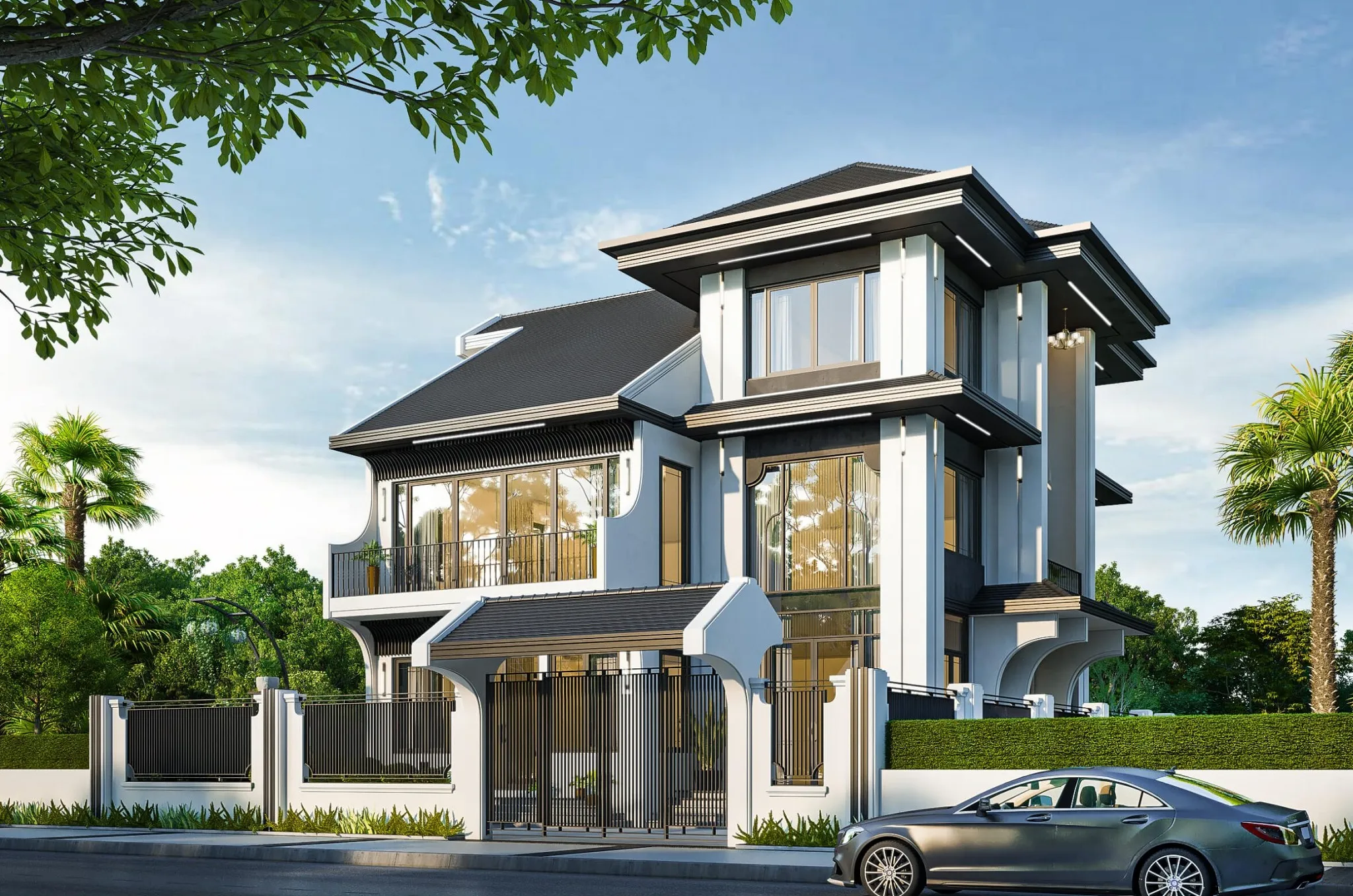 mẫu biệt thự 3 tầng phong cách indochine đông dương ấn tượng
