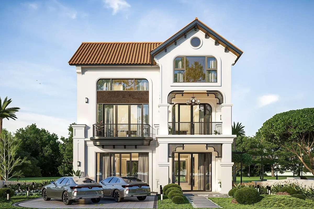 mẫu thiết kế biệt thự 3 tầng phong cách indochine có hồ bơi 2