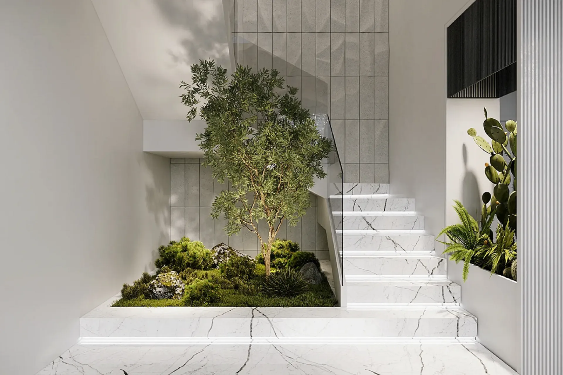 đá nung kết ứng dụng trong không gian cầu thang sang trọng