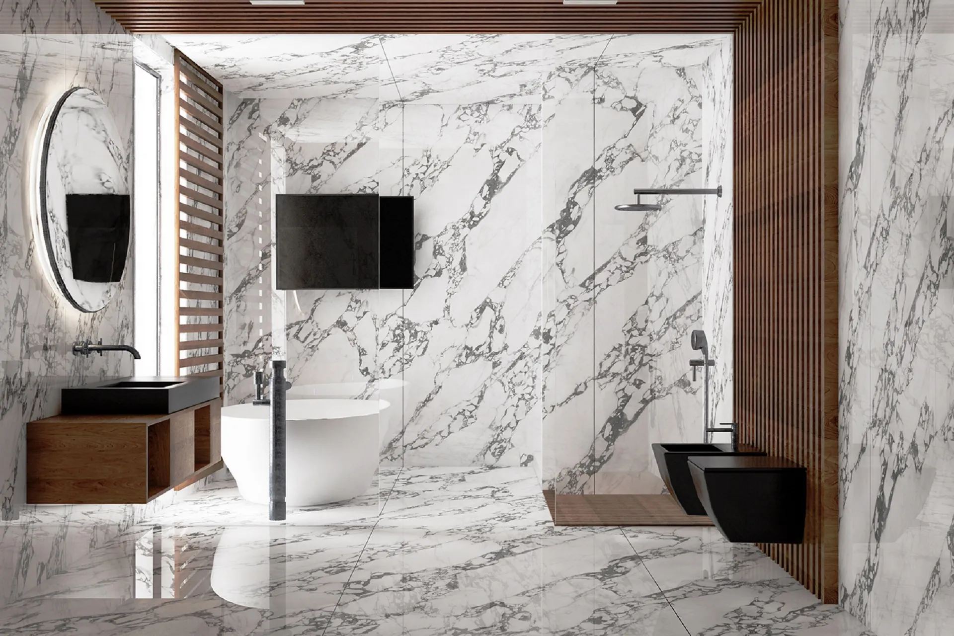 đá nung kết ứng dụng trong không gian phòng tắm sang trọng