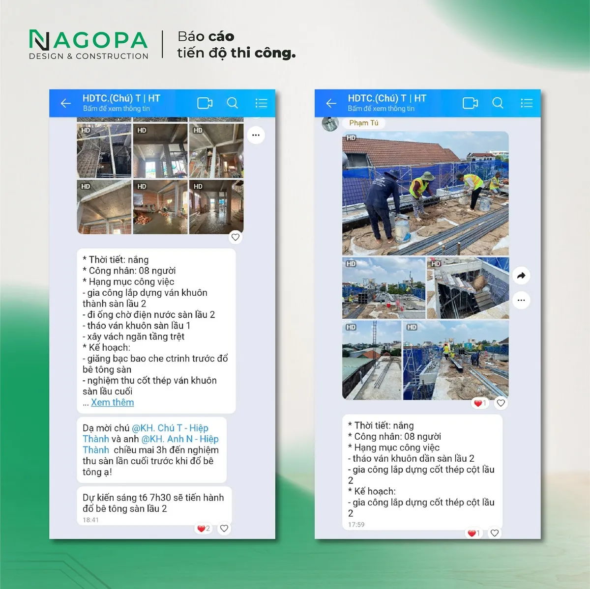 nagopa cập nhật công việc và kế hoạch thi công theo ngày tuần cho khách hàng 2