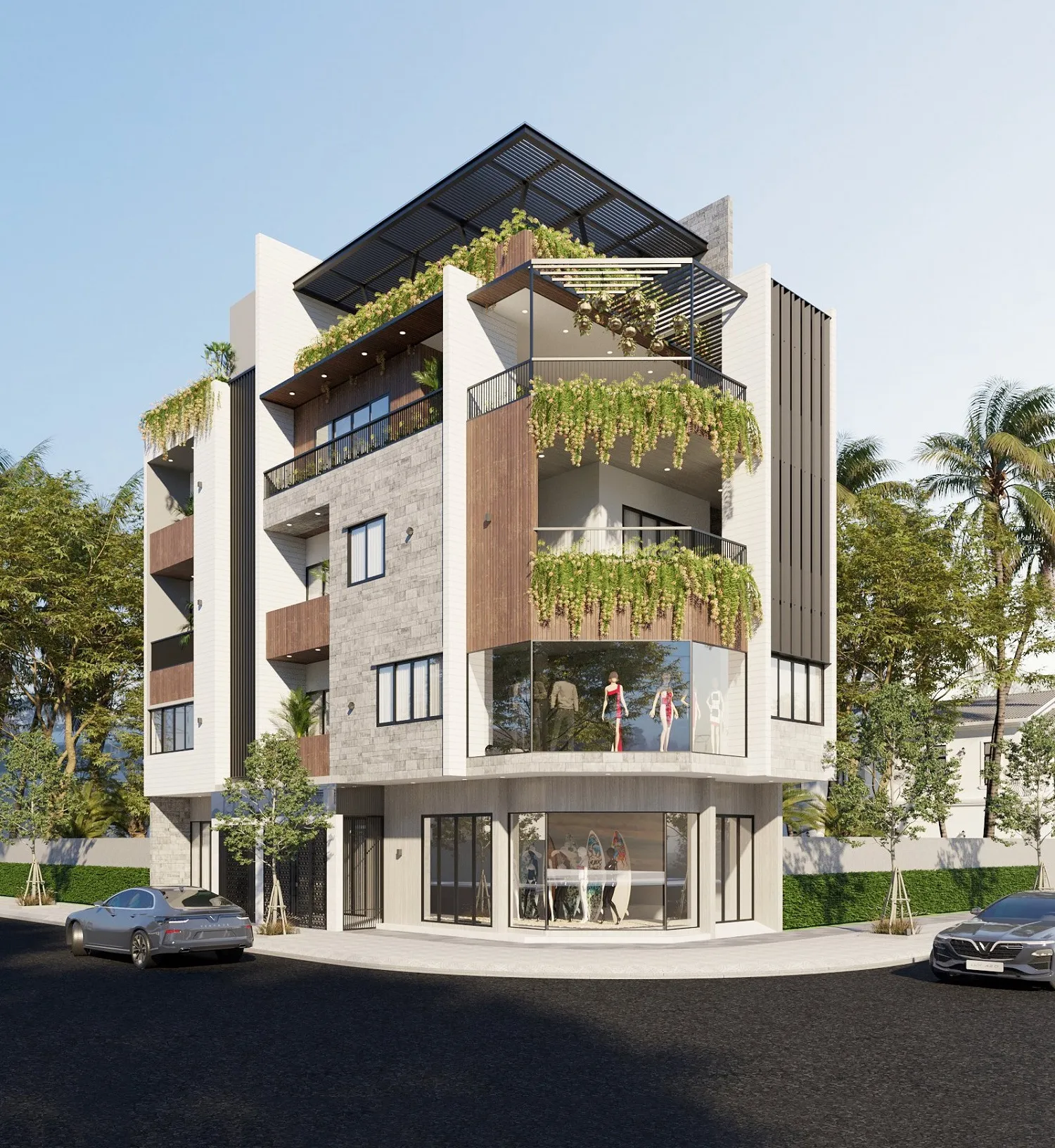 mẫu nhà phố 4 tầng 1 tum hiện đại