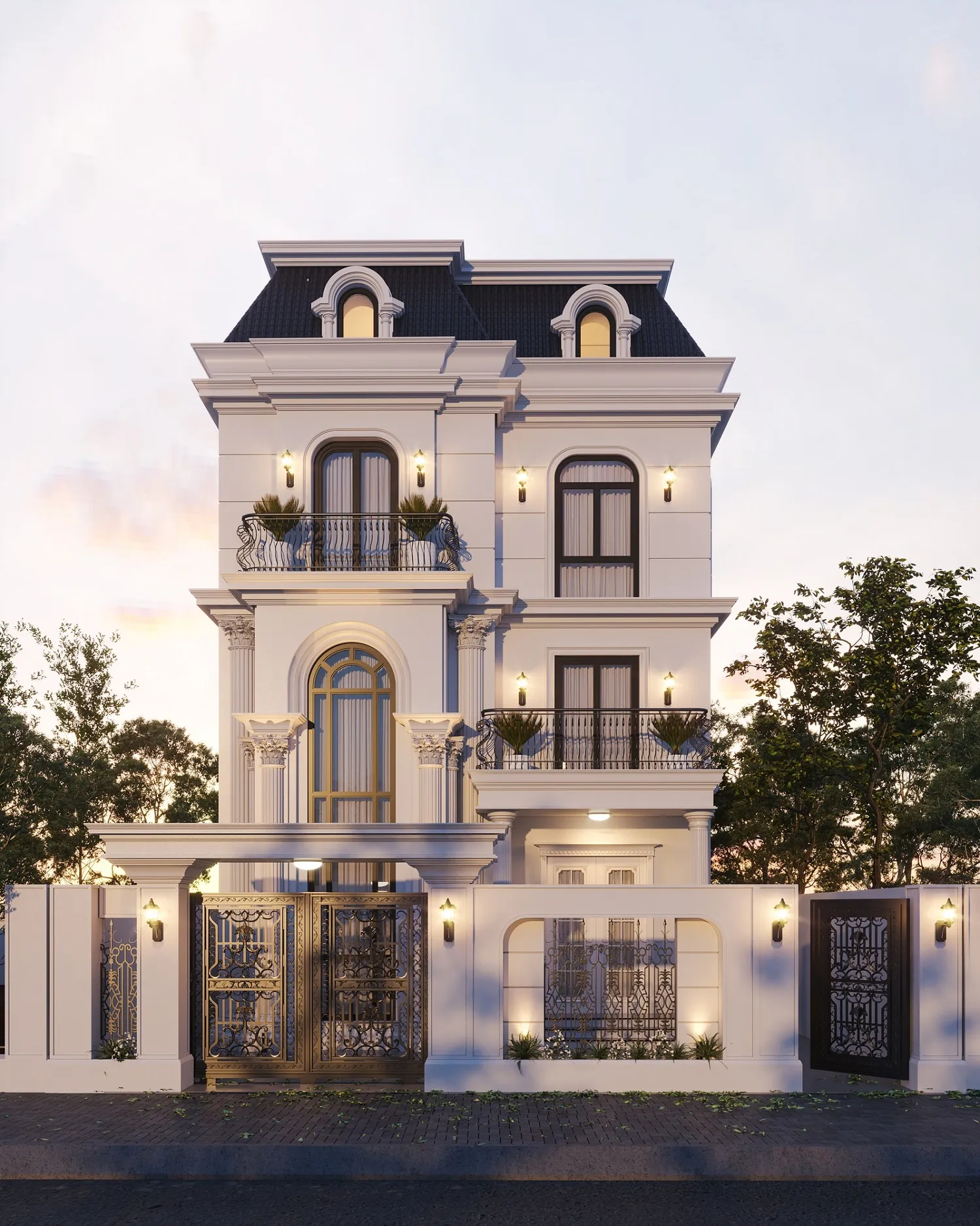 mẫu nhà phố 4 tầng kiến trúc mái mansard