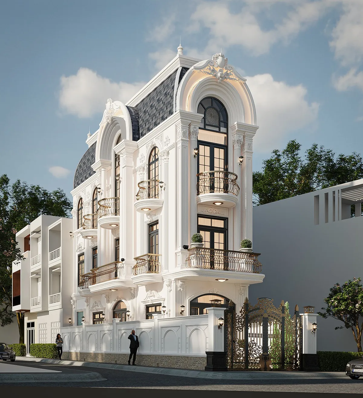 mẫu nhà tân cổ điển 3 tầng vị trí lô góc 1