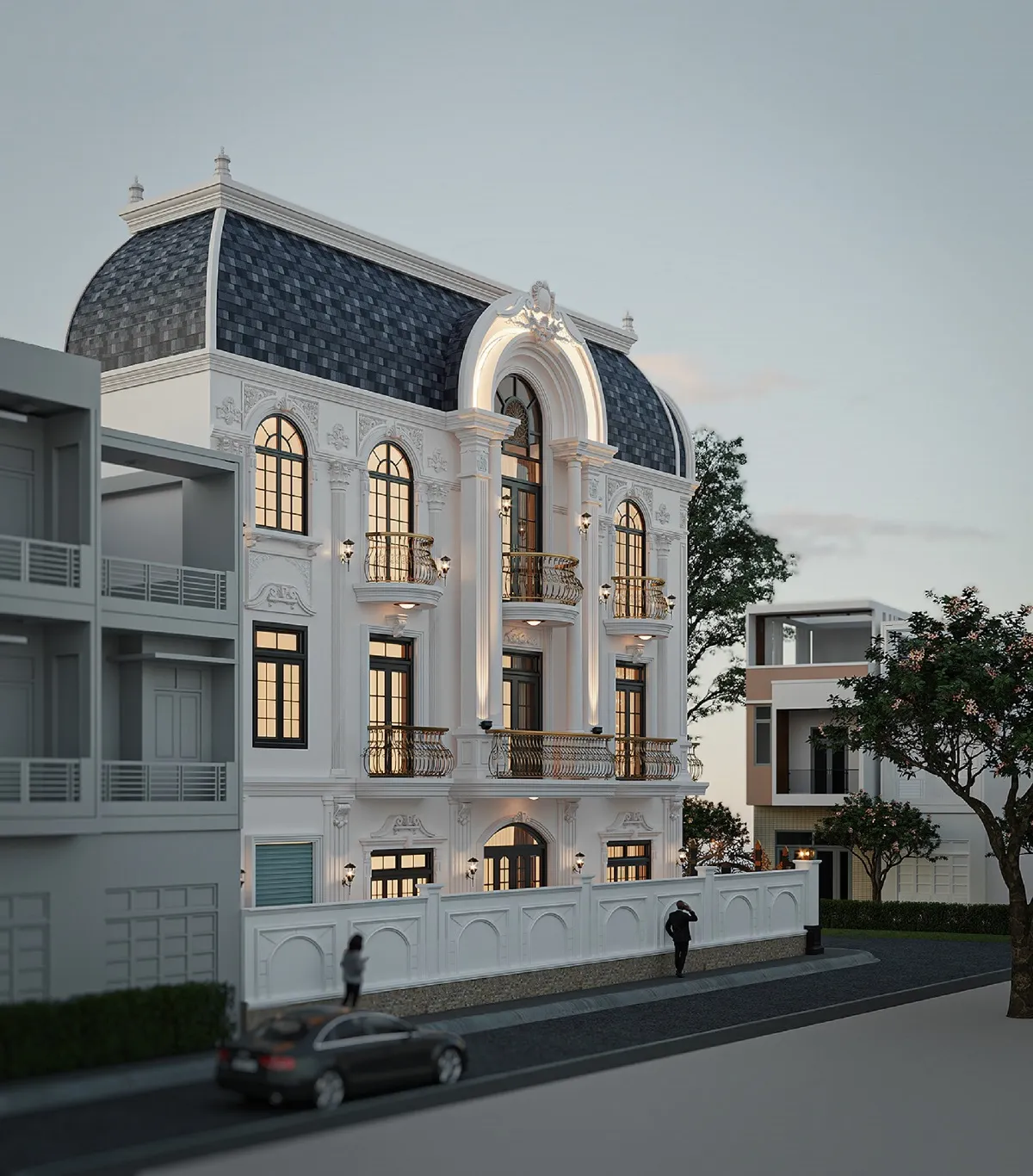 mẫu nhà tân cổ điển 3 tầng vị trí lô góc 2