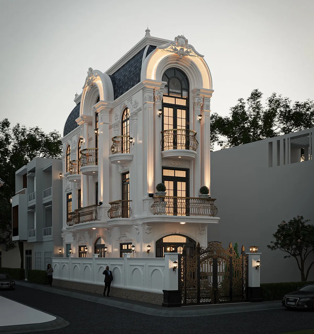 mẫu nhà tân cổ điển 3 tầng vị trí lô góc