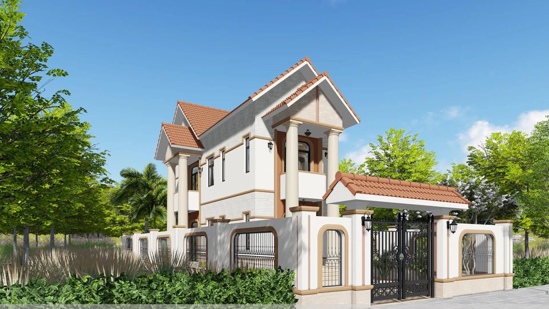 nhà phố 2 tầng mái ngói sang trọng