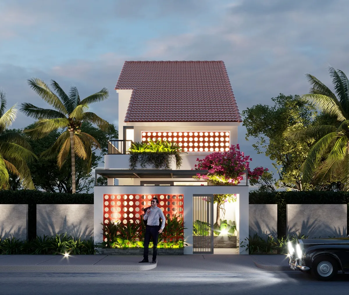 mẫu thiết kế nhà ống 2 tầng đồng quê đơn giản mái ngói 1