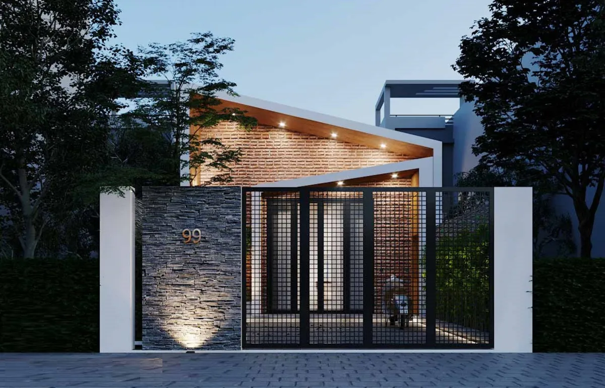 mẫu nhà cấp 4 5x20 đẹp mái tôn