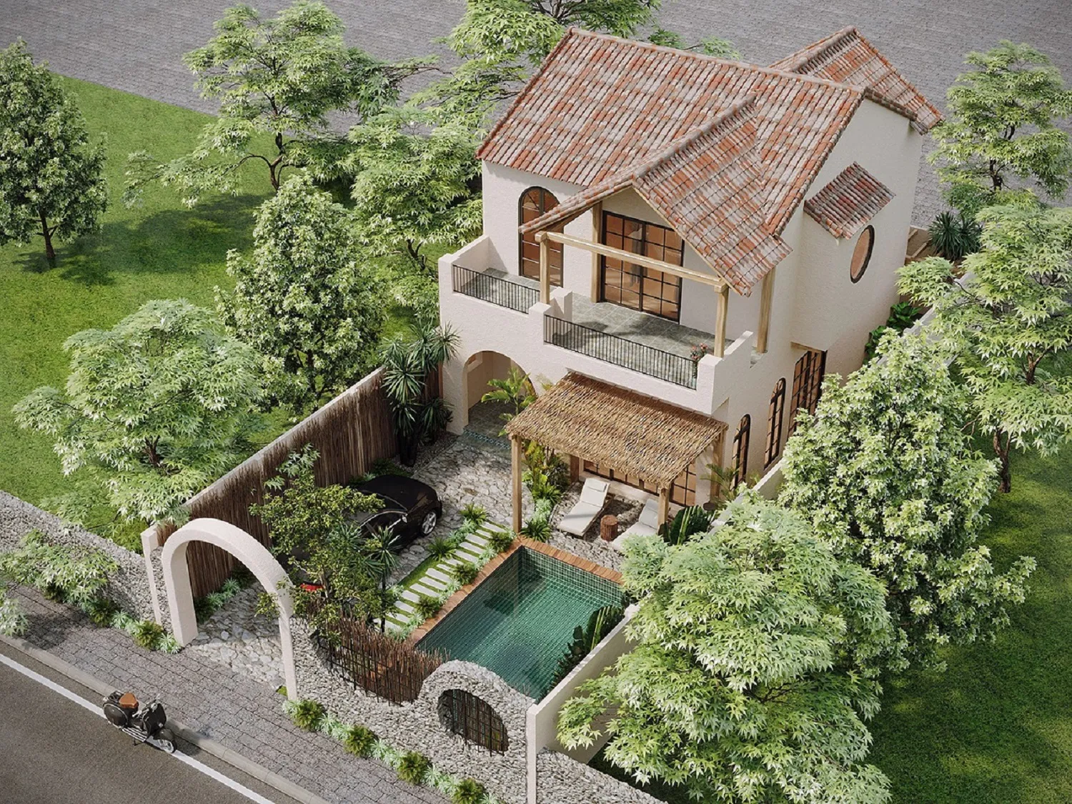 biệt thự mái thái có hồ bơi