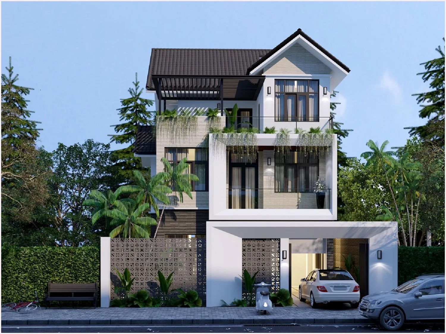 biệt thự phố mái thái 3 tầng có gara 1