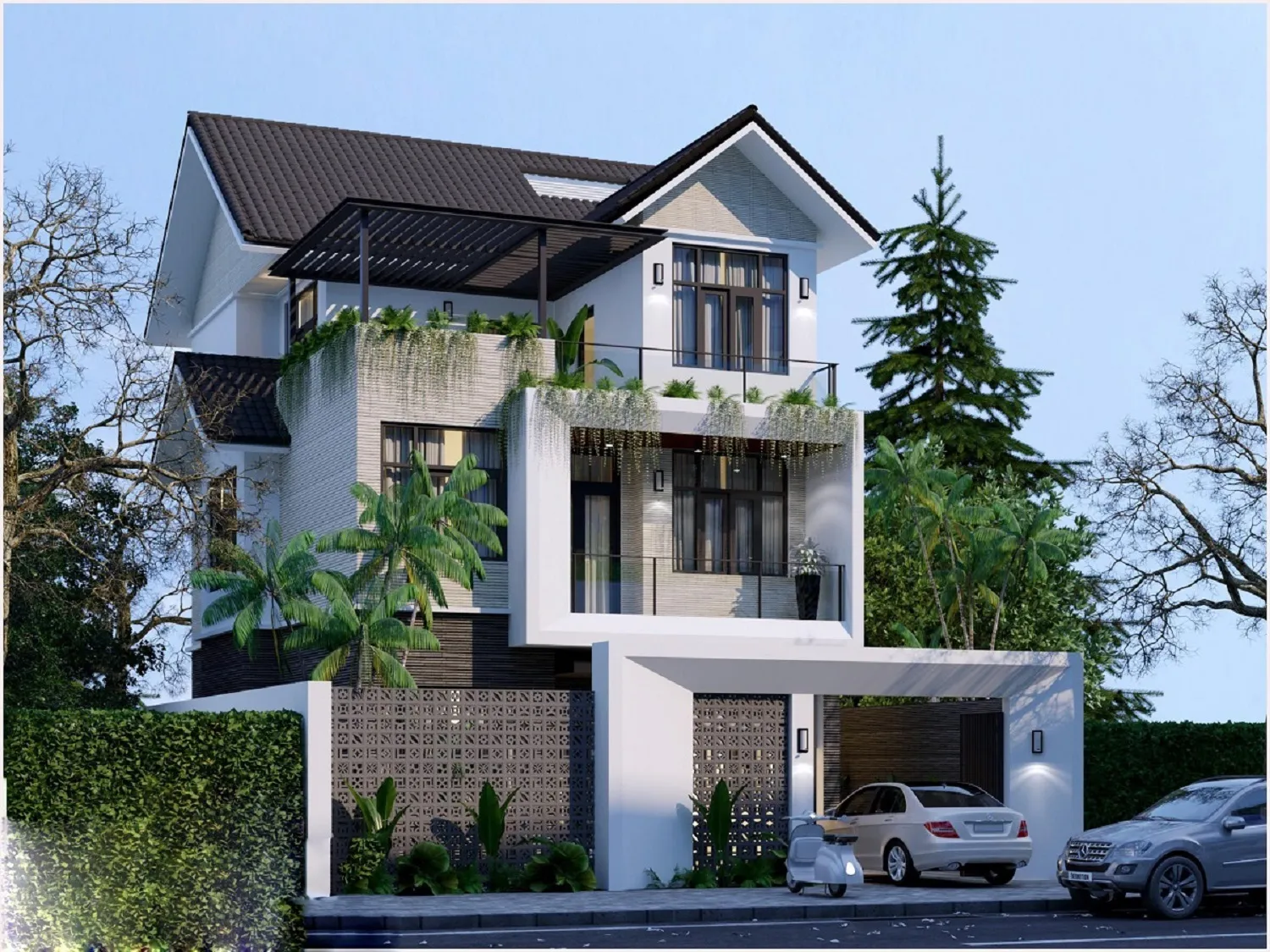 biệt thự phố mái thái 3 tầng có gara