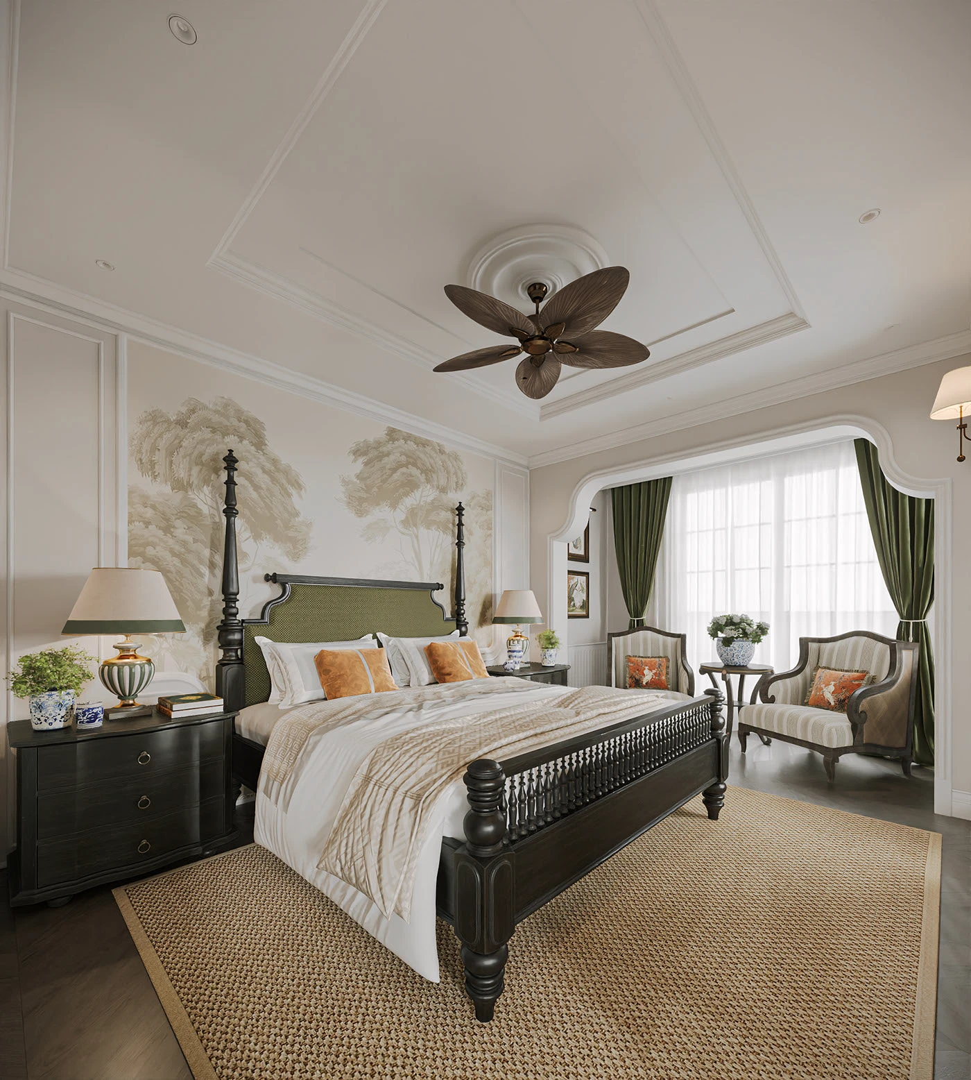 giường phòng ngủ phong cách indochine