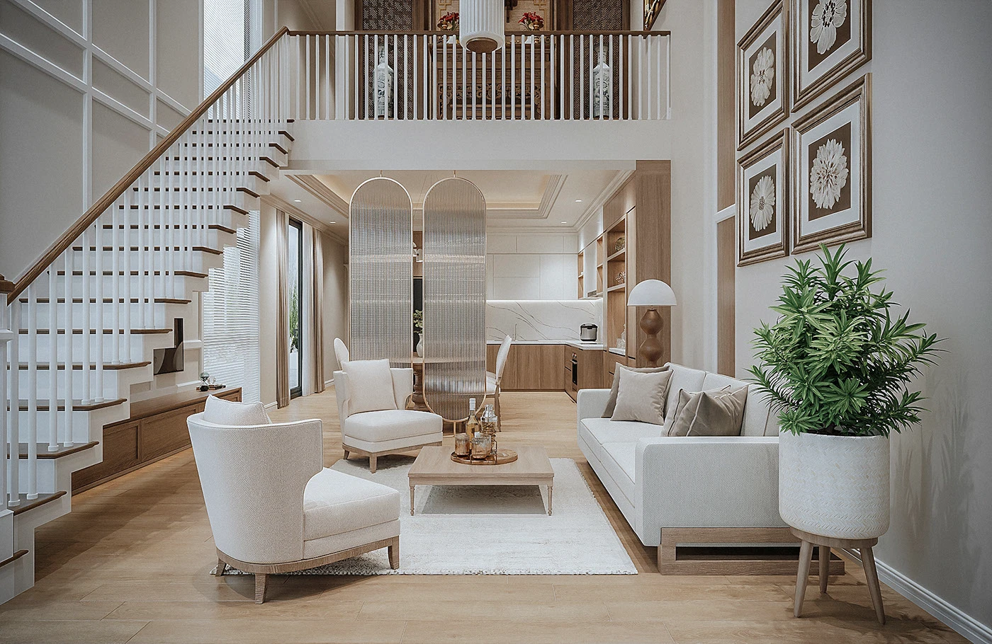 không gian nội thất phong khách nhà cấp 4 gác lửng