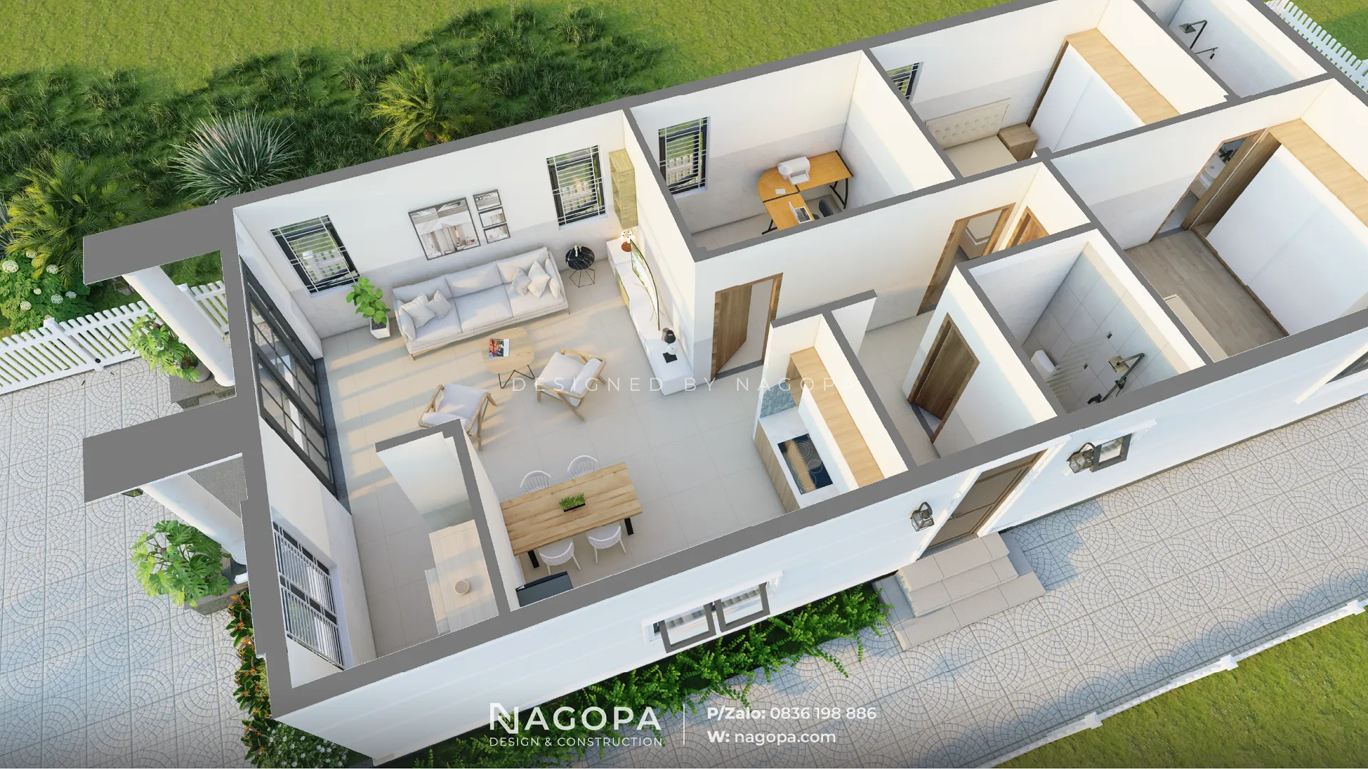 Mặt bằng nhà cấp 4 mái Thái 3 phòng ngủ tối ưu diện tích