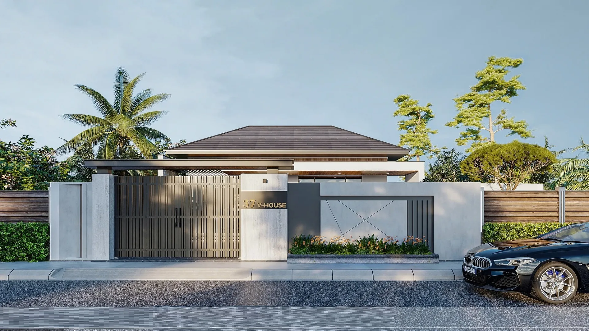 mặt tiền nhà mái nhật 1 tầng phong cách hiện đại 1
