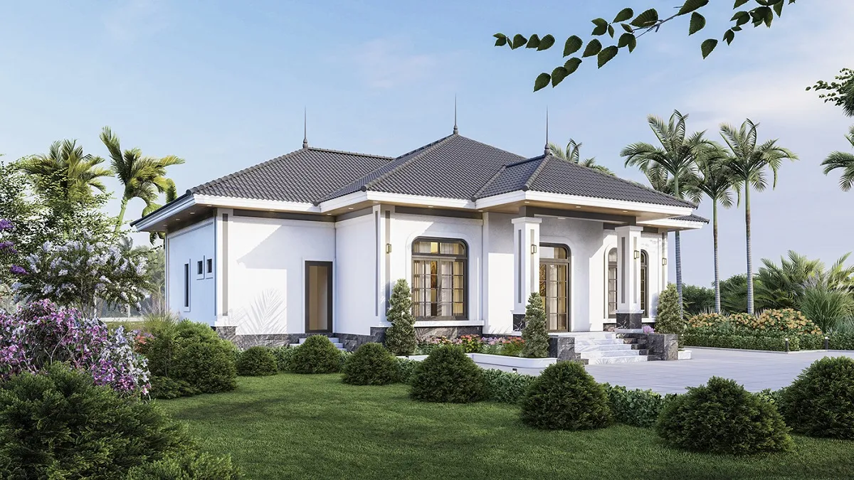 mẫu biệt thự mái nhật 1 tầng mini hiện đại