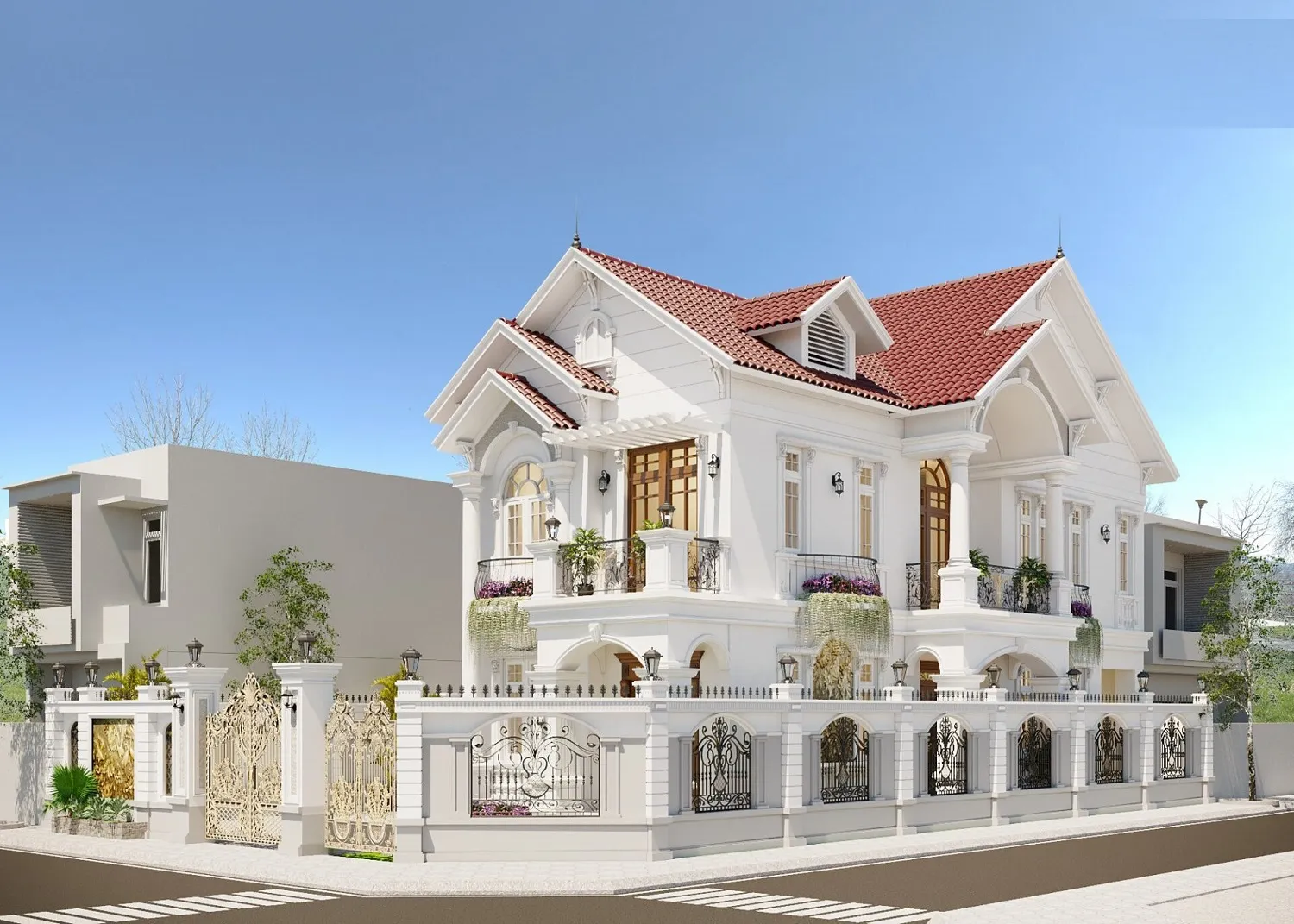 mẫu biệt thự mái thái 2 tầng tân cổ điển 2 mặt tiền 1