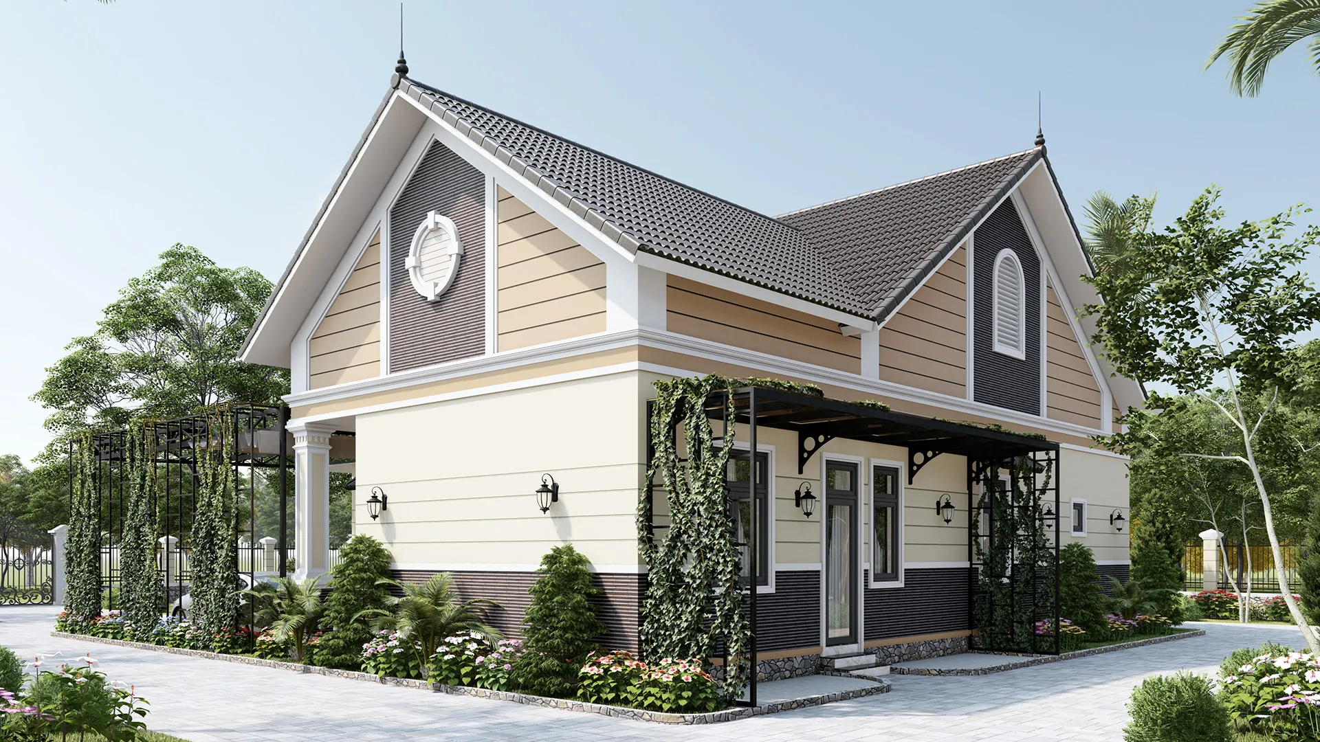mẫu biệt thự mái thái vườn 1 tầng 1