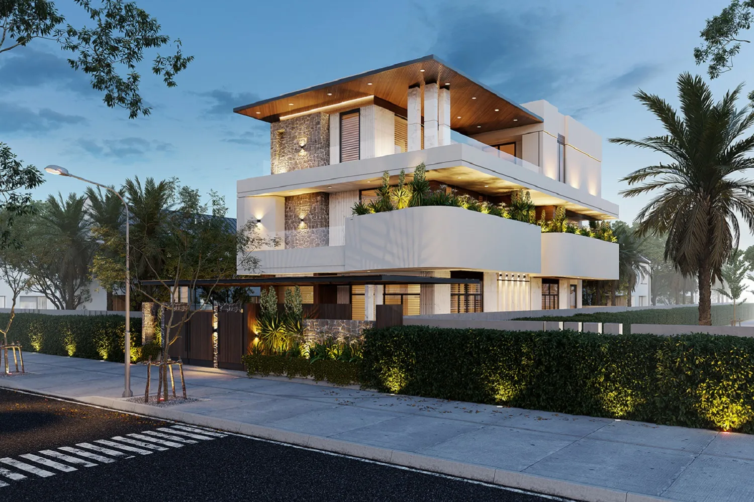 mẫu nhà 3 tầng mái bằng có gara