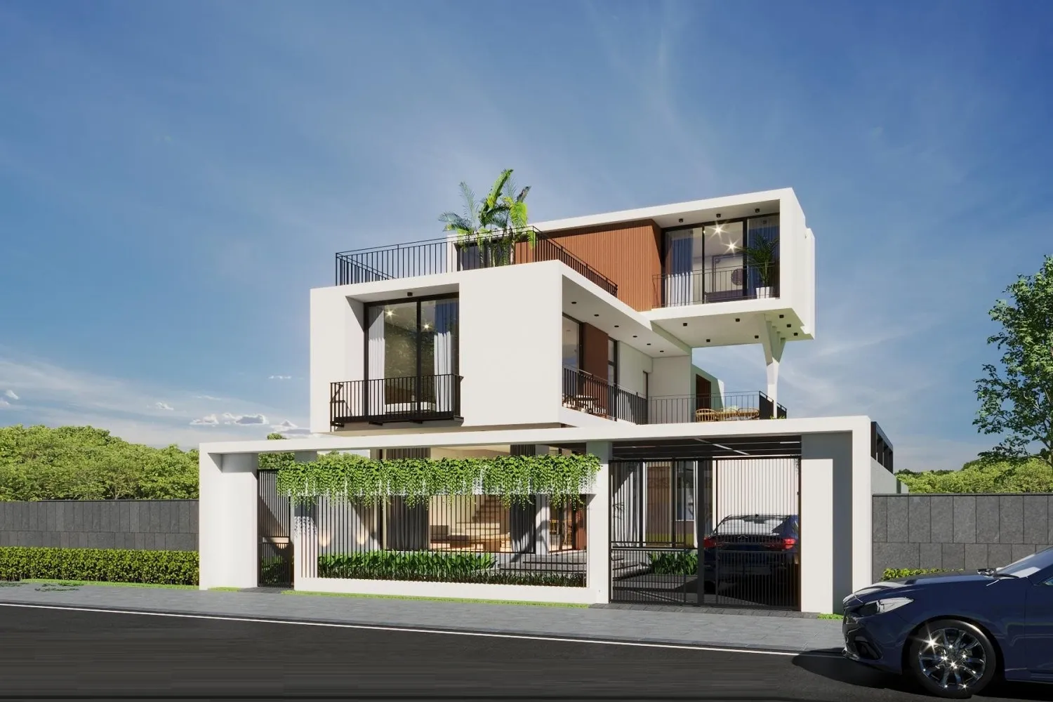 mẫu nhà 3 tầng mái bằng không gian mở gần gũi thiên nhiên 1