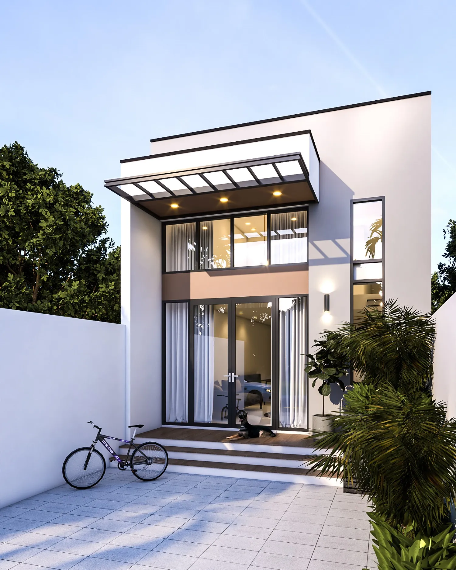 mẫu nhà cấp 4 gác lửng hiện đại 2 phòng ngủ