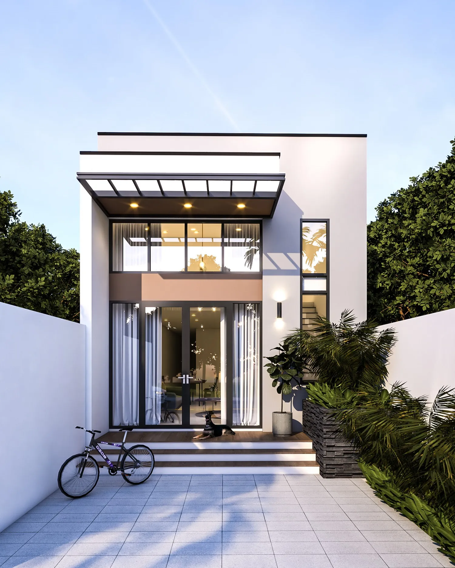 mẫu nhà cấp 4 gác lửng hiện đại 2 phòng ngủ