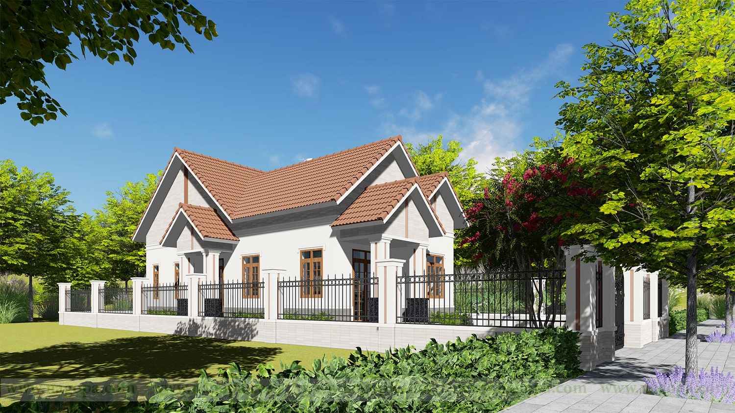 mẫu nhà cấp 4 mái thái 3 phòng ngủ ở nông thôn